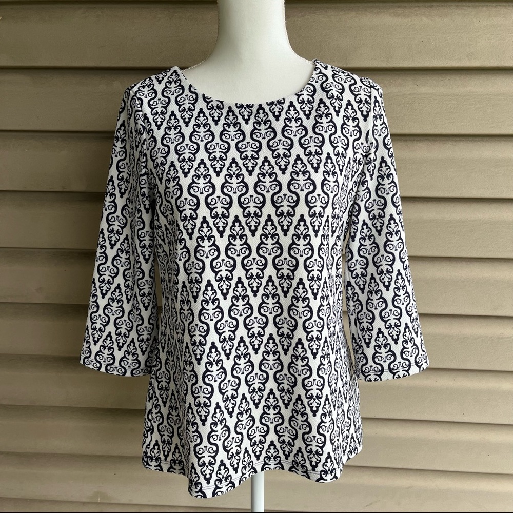 •Charter Club• Three-Quarter Sleeve Patterned Pullover Top - Size MP